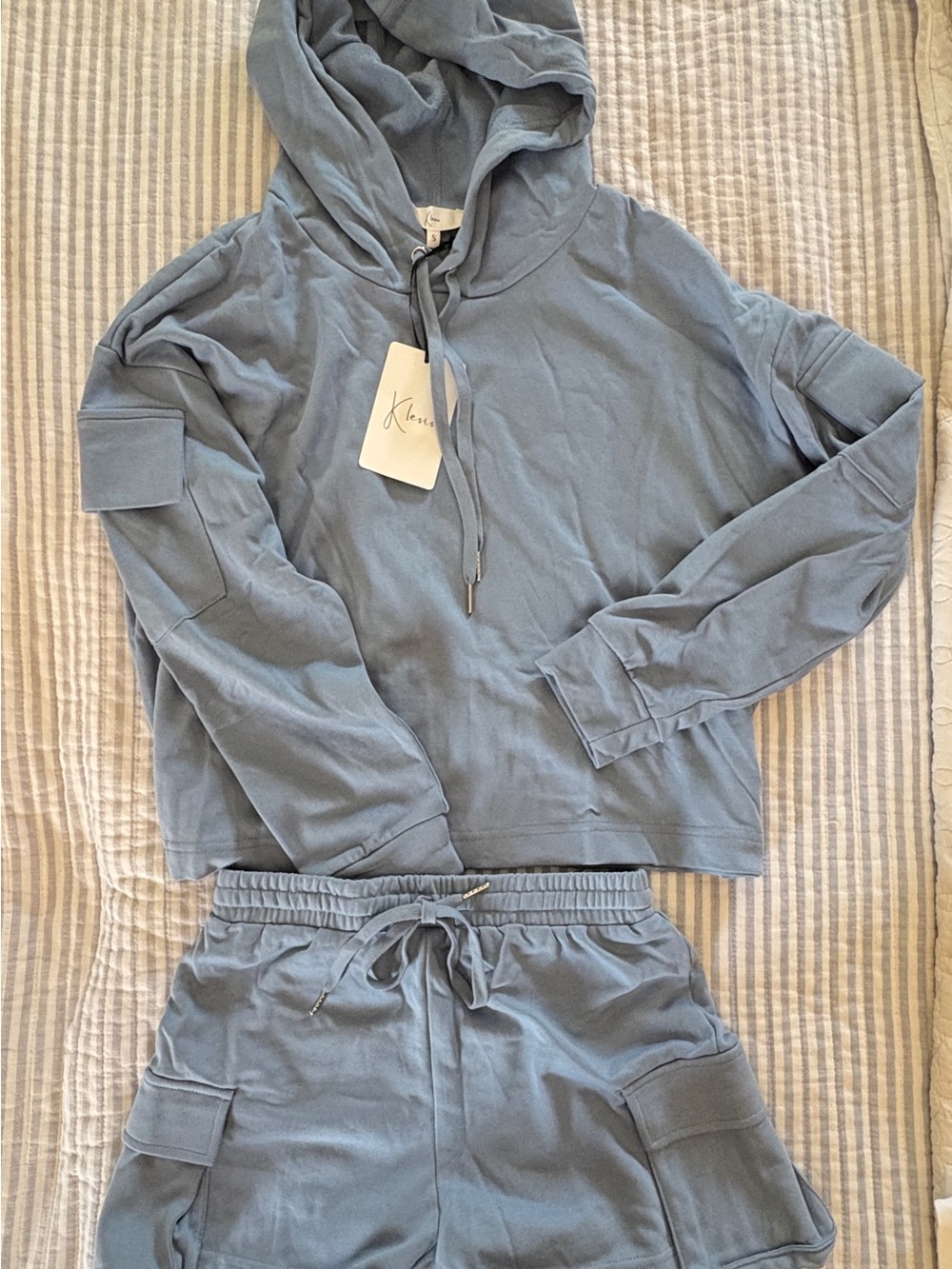Klesis Dusty Blue Hooded Lounge Set with Cargo Shorts